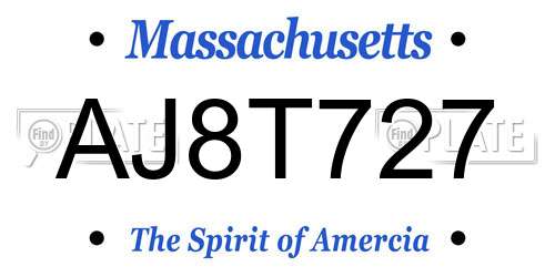 AJ8T727 Massachusetts License Plate