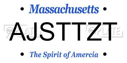 AJSTTZT Massachusetts License Plate