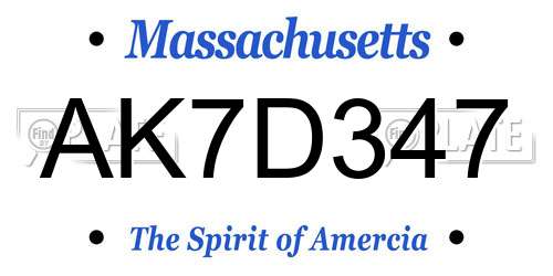 AK7D347 Massachusetts License Plate