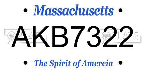 AKB7322 Massachusetts License Plate