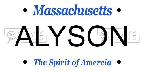 ALYSON Massachusetts License Plate