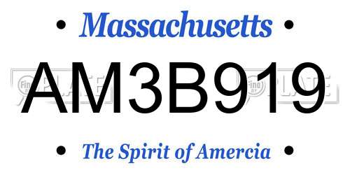AM3B919 Massachusetts License Plate