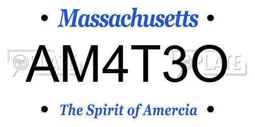 AM4T3O Massachusetts License Plate
