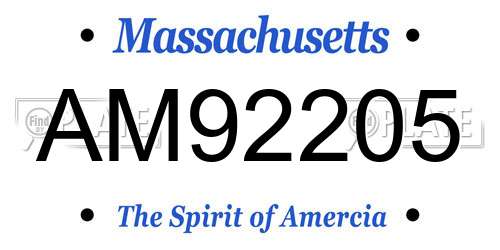 AM92205 Massachusetts License Plate