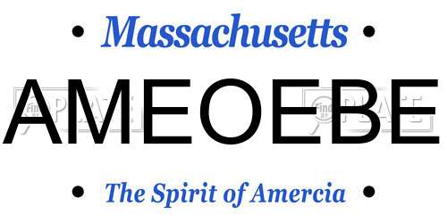 AMEOEBE Massachusetts License Plate