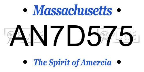 AN7D575 Massachusetts License Plate