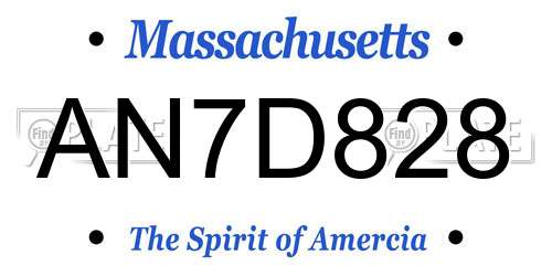 AN7D828 Massachusetts License Plate