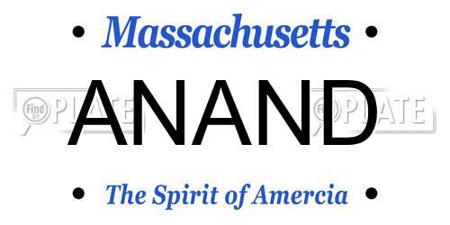 ANAND Massachusetts License Plate