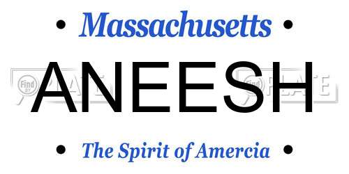 ANEESH Massachusetts License Plate
