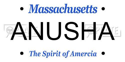 ANUSHA Massachusetts License Plate
