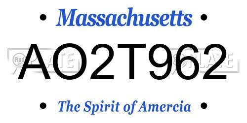 AO2T962 Massachusetts License Plate