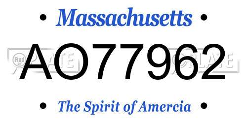 AO77962 Massachusetts License Plate