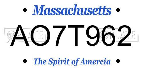 AO7T962 Massachusetts License Plate