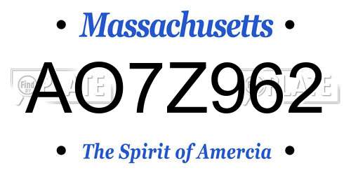 AO7Z962 Massachusetts License Plate