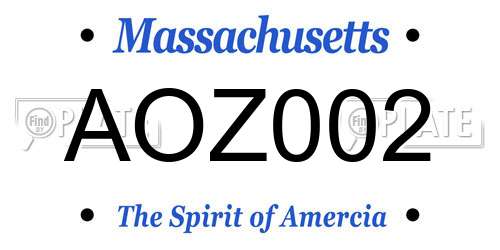 AOZ002 Massachusetts License Plate