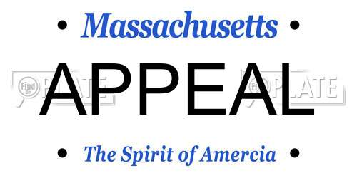 APPEAL Massachusetts License Plate