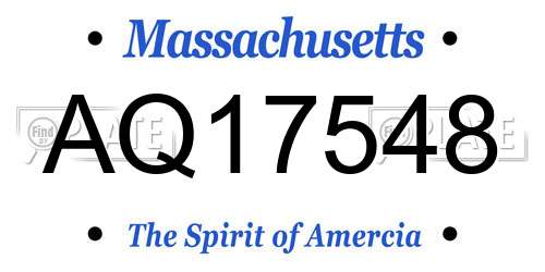 AQ17548 Massachusetts License Plate