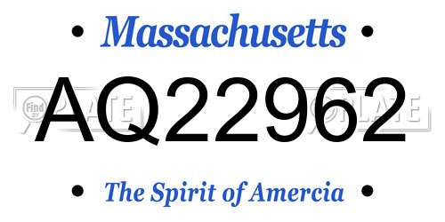 AQ22962 Massachusetts License Plate
