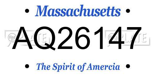 AQ26147 Massachusetts License Plate