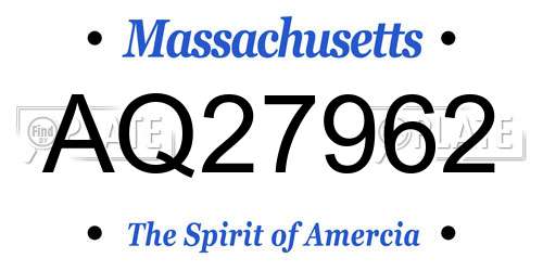 AQ27962 Massachusetts License Plate