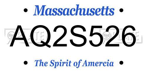 AQ2S526 Massachusetts License Plate