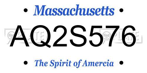 AQ2S576 Massachusetts License Plate