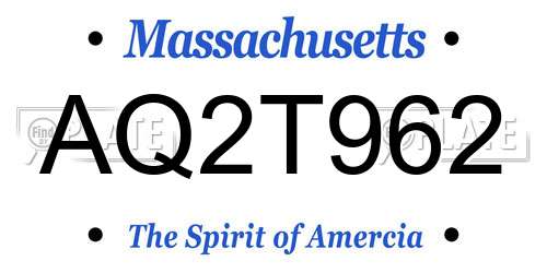 AQ2T962 Massachusetts License Plate
