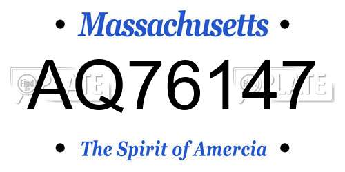AQ76147 Massachusetts License Plate