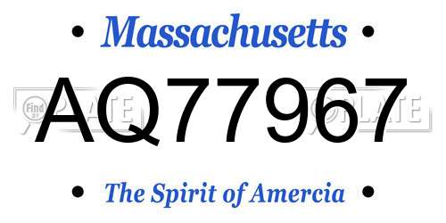 AQ77967 Massachusetts License Plate