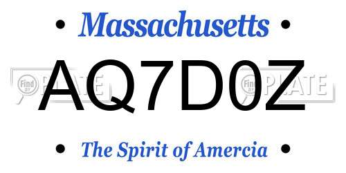 AQ7D0Z Massachusetts License Plate