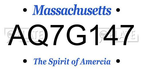 AQ7G147 Massachusetts License Plate