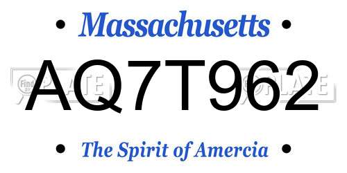 AQ7T962 Massachusetts License Plate