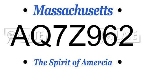 AQ7Z962 Massachusetts License Plate