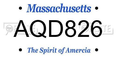AQD826 Massachusetts License Plate
