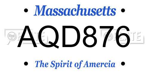 AQD876 Massachusetts License Plate