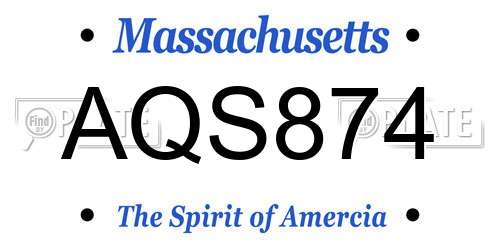 AQS874 Massachusetts License Plate