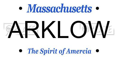 ARKLOW Massachusetts License Plate