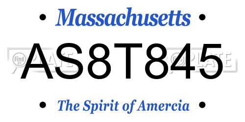 AS8T845 Massachusetts License Plate