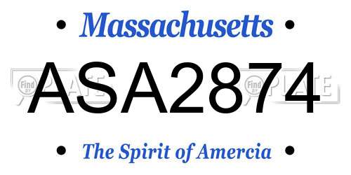 ASA2874 Massachusetts License Plate
