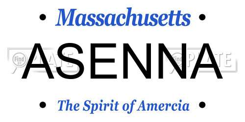 ASENNA Massachusetts License Plate