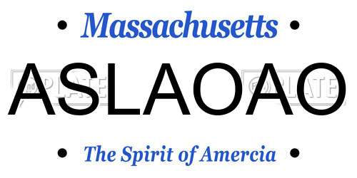 ASLAOAO Massachusetts License Plate