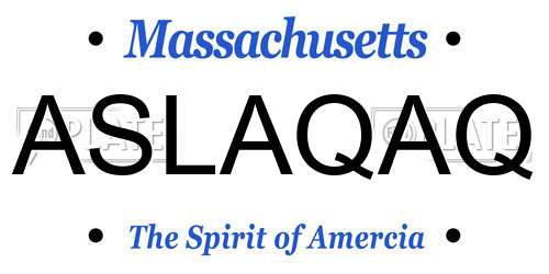ASLAQAQ Massachusetts License Plate