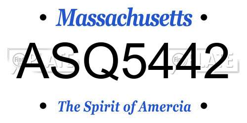 ASQ5442 Massachusetts License Plate