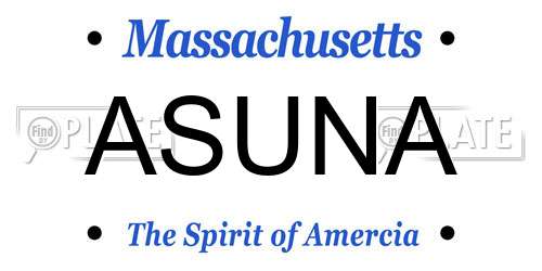 ASUNA Massachusetts License Plate