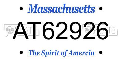 AT62926 Massachusetts License Plate