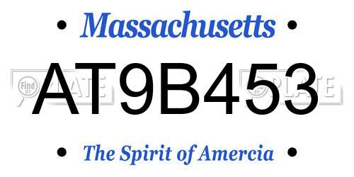 AT9B453 Massachusetts License Plate