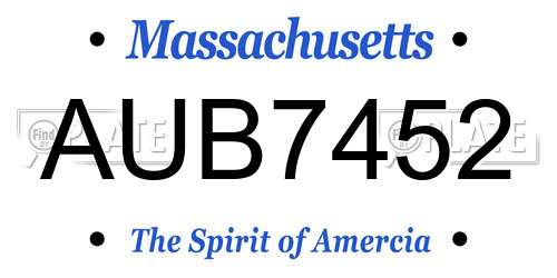 AUB7452 Massachusetts License Plate