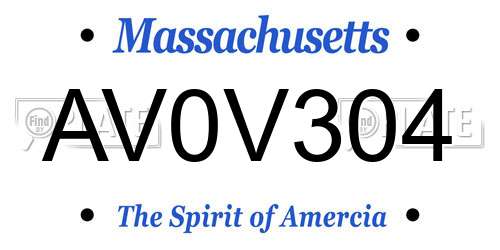AV0V304 Massachusetts License Plate