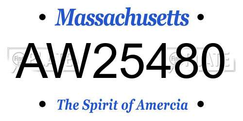AW25480 Massachusetts License Plate