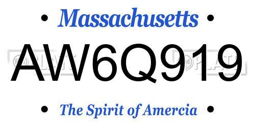 AW6Q919 Massachusetts License Plate